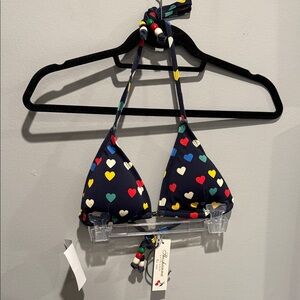 Shoshanna Women’s Clean Triangle Bikini Top in Primary Multi Heart Pattern, D/DD